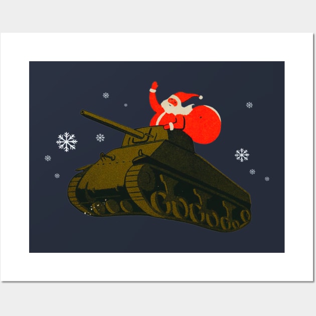 WWII M4 Sherman tank and Santa Claus Retro Wall Art by Jose Luiz Filho